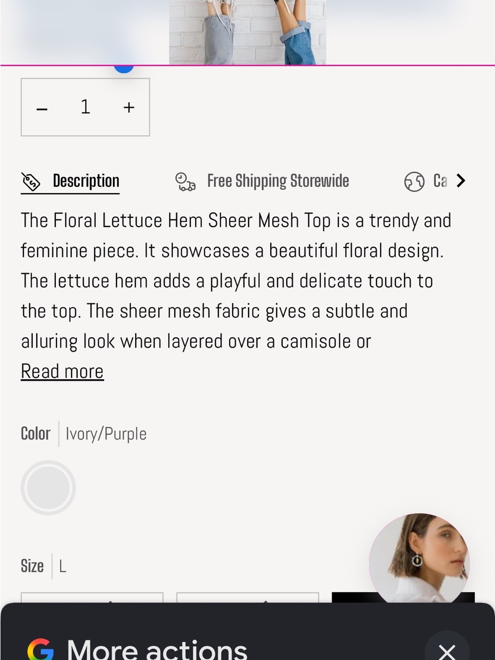 NWT- Annie Wear Floral Lettuce Hem Sheer Mesh Top - Picture 4 of 11